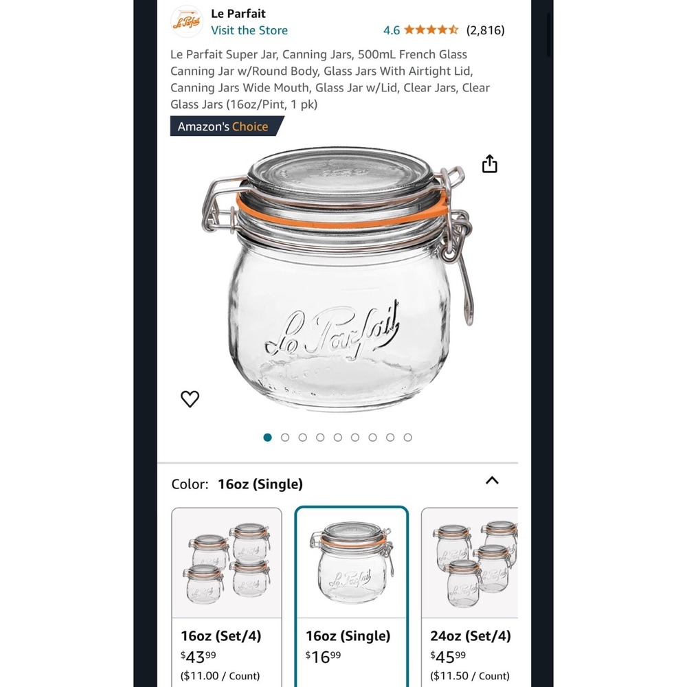 NEW Le Parfait Super Canning Storage Jars With Lid Set of 4 Made in France - Picture 5 of 6